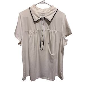 Lane Bryant Short Sleeve White Cotton Shirt Black Trim Silver Snaps Plus 26/28